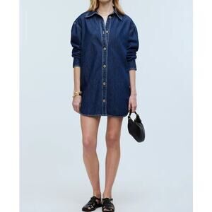 Madewell Denim Long Sleeve Mini Shirtdress Blue Small